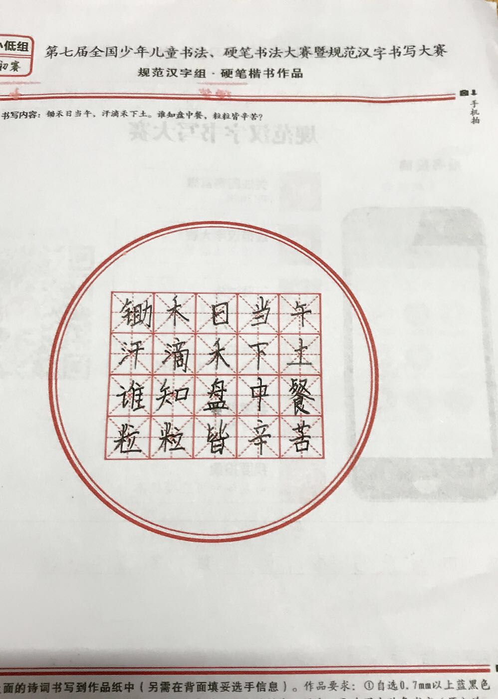 萧沁菲的作品 - 第七届全国少儿书法,硬笔书法暨规范