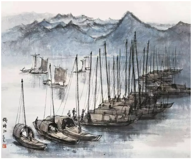 中国画研究院院长李可染作品《钱塘江》42cm×49.5cm